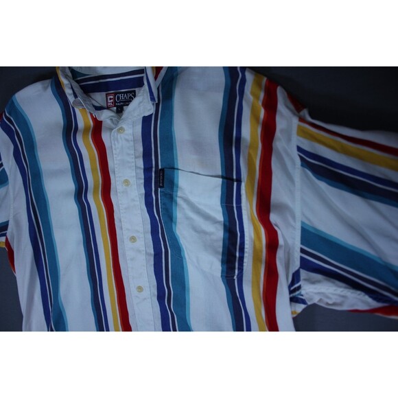 Vintage Chaps Ralph Lauren Vertical Striped Short Sleeve Lightweight Sz L - Picture 3 of 11